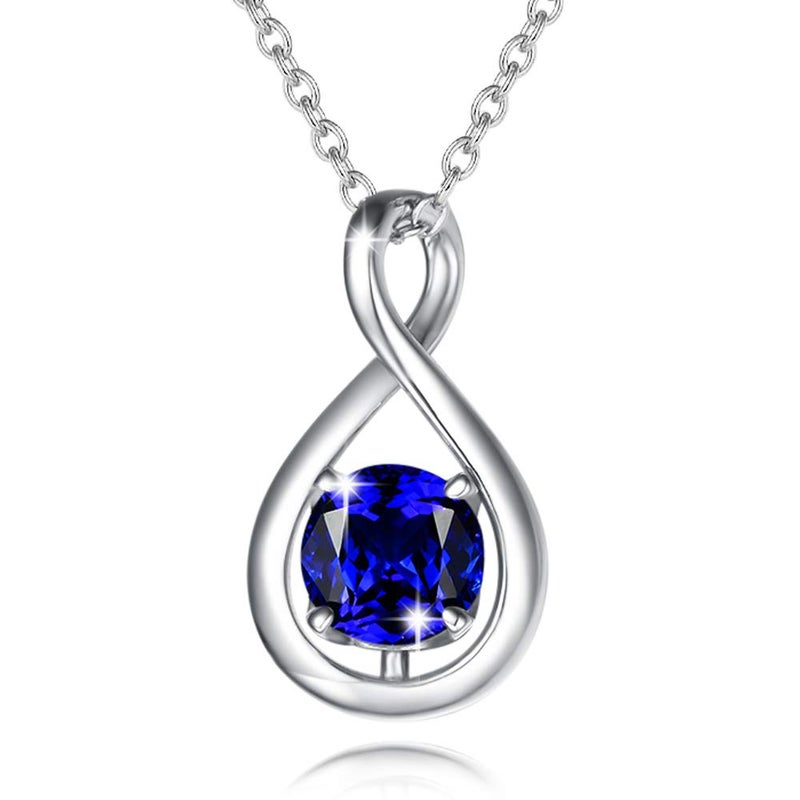 FANCIME Blue Sapphire Necklace September Birthstone for Women Sterling Silver Dainty Infinity Pendant Fine Jewelry Birthday Anniversary Graduation Gifts for Women Her, Chain Length 16+2" - Image 1